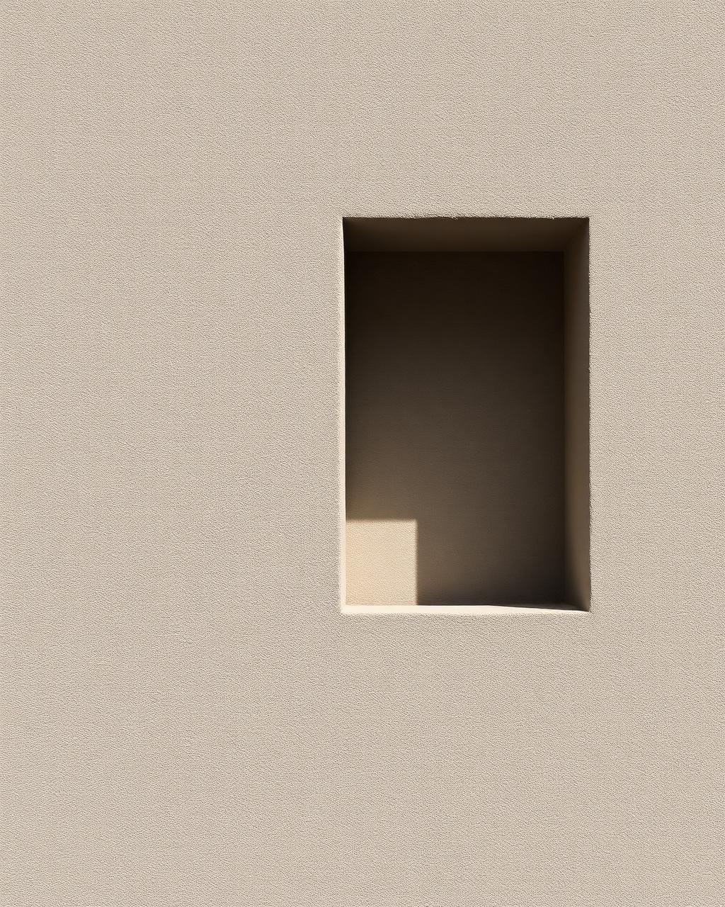 Niche architecturale et ombre portée sur un mur de pierre